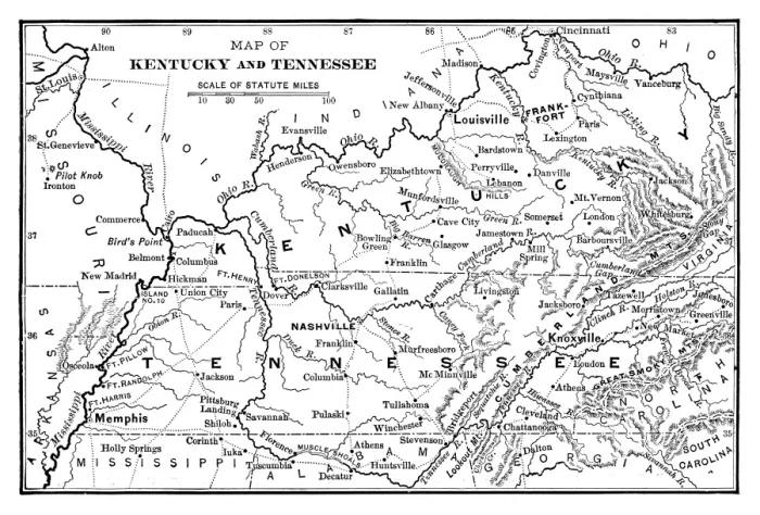 Framed Print : Map of Kentucky and Tennessee Framed Print : Map of Kentucky and Tennessee
