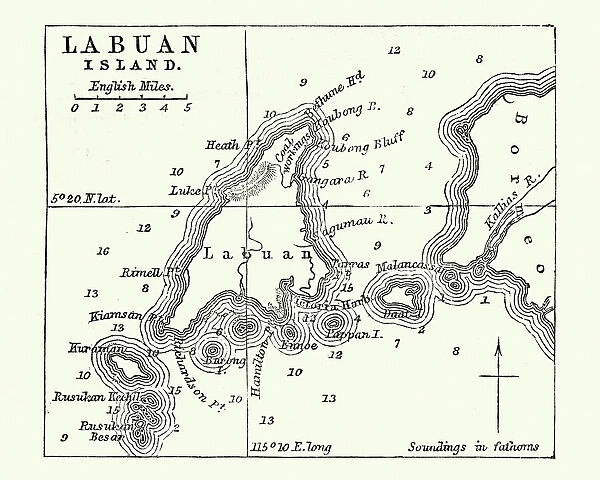 Map of Labuan Island, Malaysia, 19th Century