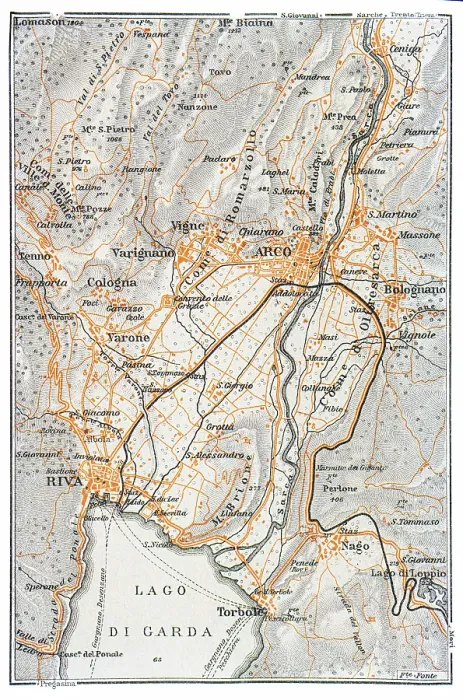 Framed Print : Map of Lake Garda, Italy - 1893 Framed Print : Map of Lake Garda, Italy - 1893