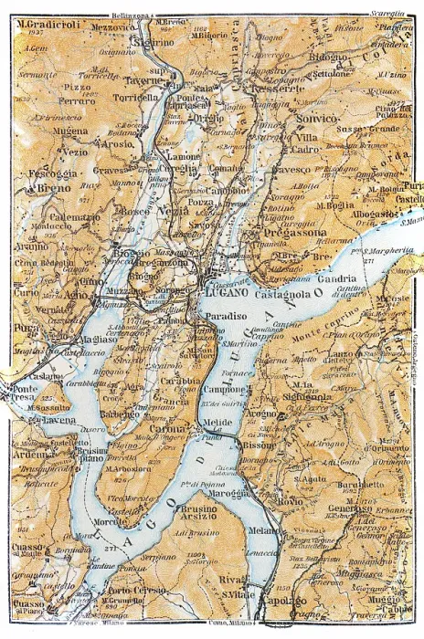 Framed Print : Map of Lake Lugano, Italy - 1893 Framed Print : Map of Lake Lugano, Italy - 1893