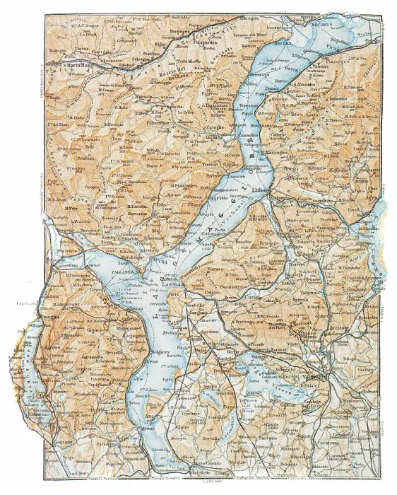 Framed Print : Map of Lake Maggiore, Italy - 1893 Framed Print : Map of Lake Maggiore, Italy - 1893