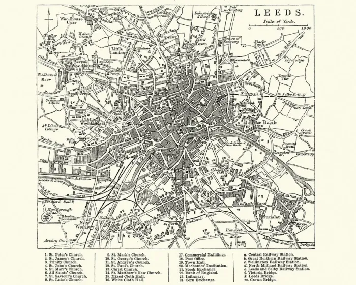 Framed Print : Map of Leeds, Wesy Yorkshire, England 19th Century Framed Print : Map of Leeds, Wesy Yorkshire, England 19th Century