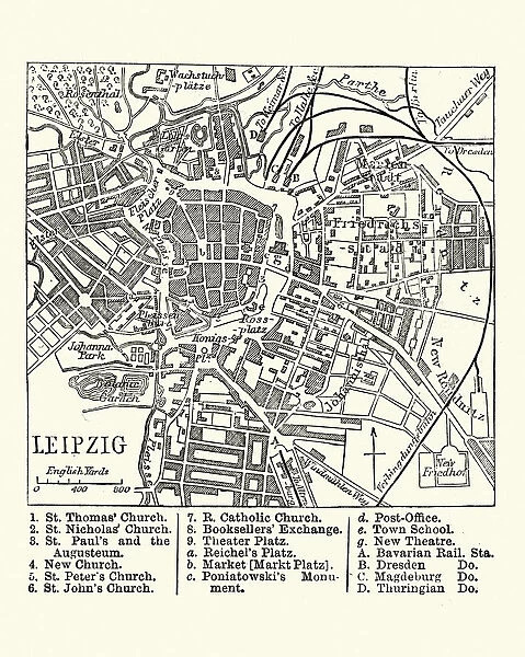 Map of Leipzig, Germany, 19th Century