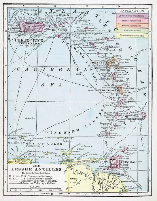 Framed Print : Map Of The Lesser Antilles