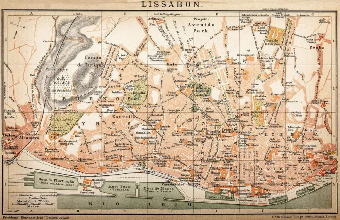 Framed Print : Map of Lisbon 1899 Framed Print : Map of Lisbon 1899