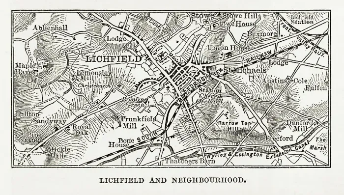 Framed Print : Map of Litchfield in Staffordshire, England Victorian Engraving, 1840 Framed Print : Map of Litchfield in Staffordshire, England Victorian Engraving, 1840