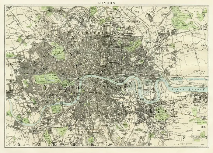 Framed Print : Map of London 1886 Framed Print : Map of London 1886