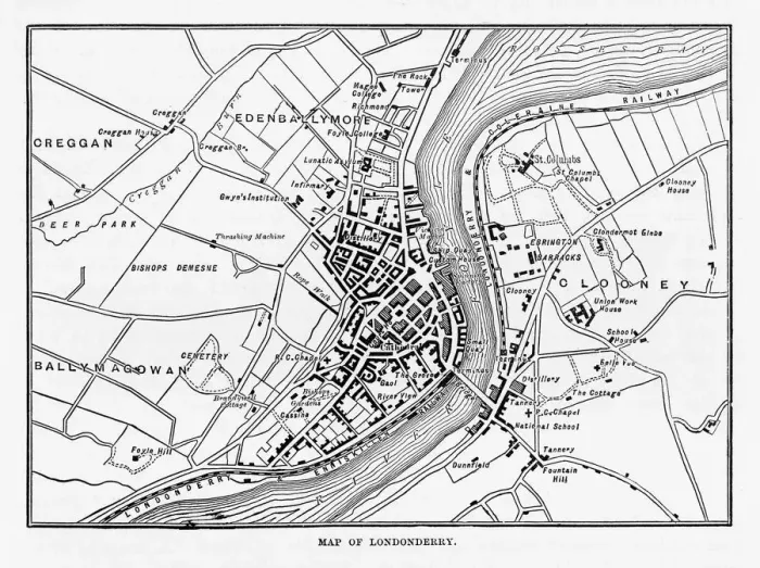 Framed Print : Map of Londonderry, Derry, Donegal, Northern Ireland, Victorian Engraving, 1840 Framed Print : Map of Londonderry, Derry, Donegal, Northern Ireland, Victorian Engraving, 1840