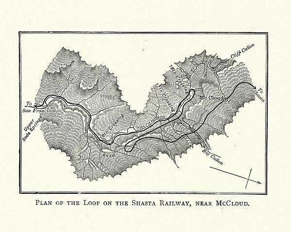Map of the Loop on the Shasta Railway, McCloud, 19th Century