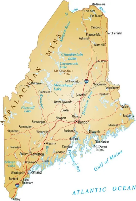 Framed Print : Map of Maine Framed Print : Map of Maine