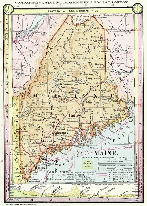 Framed Print : Map of Maine 1886 Framed Print : Map of Maine 1886