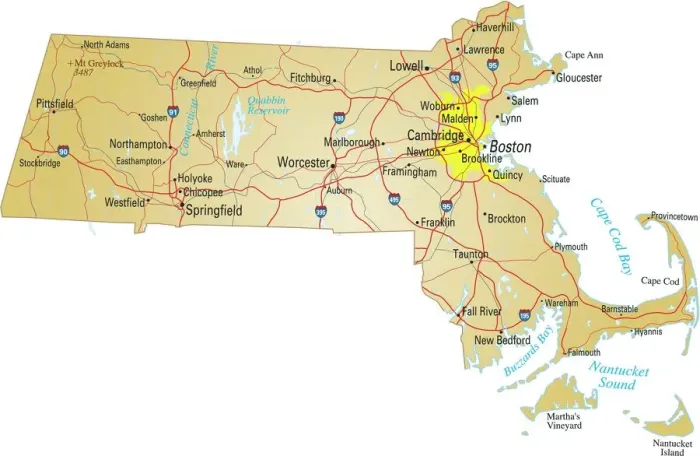 Framed Print : map of Massachusetts