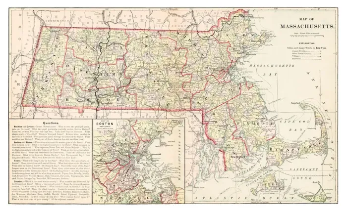 Framed Print : Map of Massachusetts 1877 Framed Print : Map of Massachusetts 1877