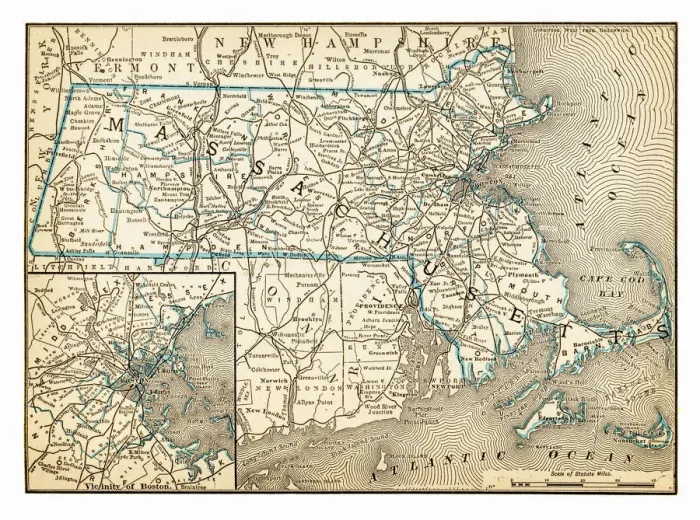 Framed Print : Map of Massachusetts 1893 Framed Print : Map of Massachusetts 1893