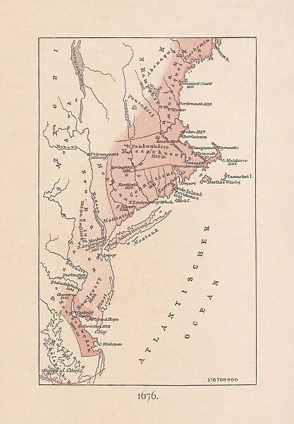 Map of the Massachusetts Bay Colony in 1676, lithograph, 1876
