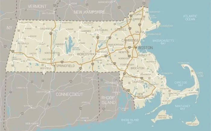 Framed Print : Map of Massachusetts with highways Framed Print : Map of Massachusetts with highways