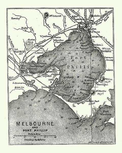 Map of Melbourne and Port Phillip, Australia, 19th Century