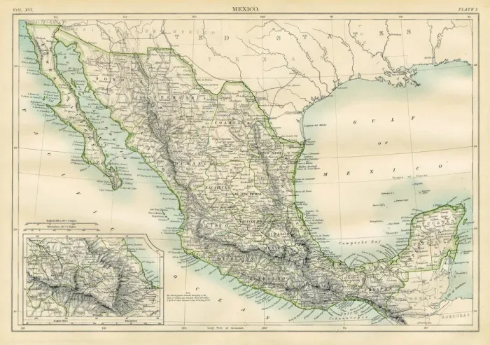 Framed Print : Map of Mexico 1883 Framed Print : Map of Mexico 1883