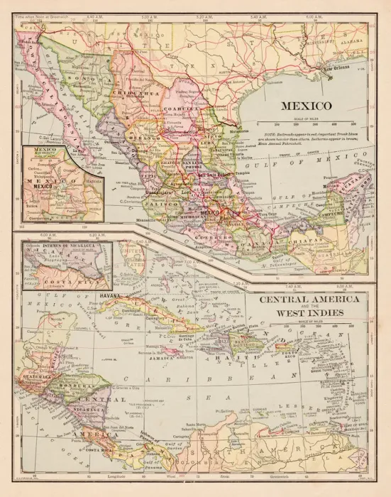 Framed Print : Map of Mexico Caribbean Central America 1898 Framed Print : Map of Mexico Caribbean Central America 1898