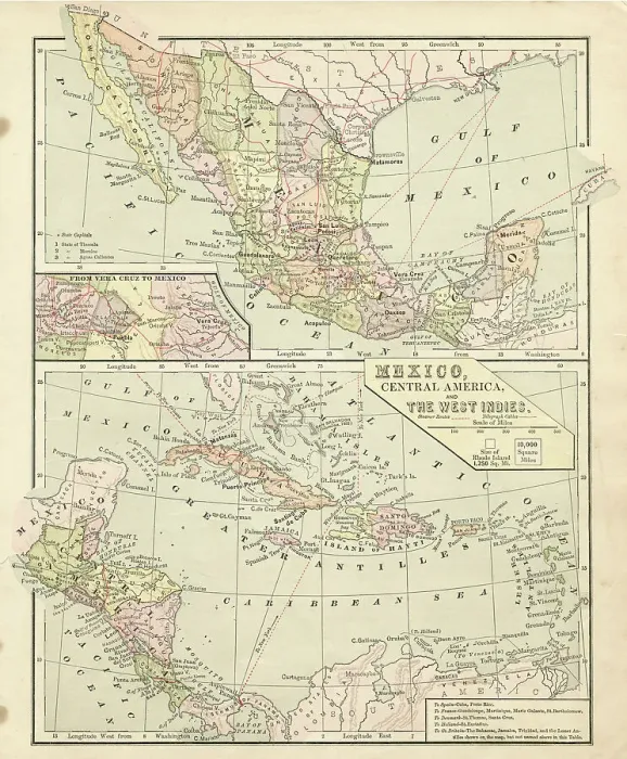 Framed Print : Map Mexico and Central America 1881 Framed Print : Map Mexico and Central America 1881