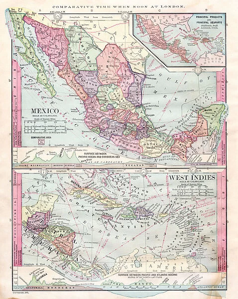 Map of Mexico and Central america 1886