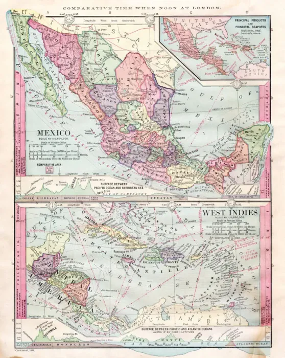 Framed Print : Map of Mexico and Central america 1886 Framed Print : Map of Mexico and Central america 1886