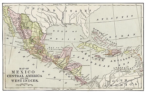 Map of Mexico and Central America 1889
