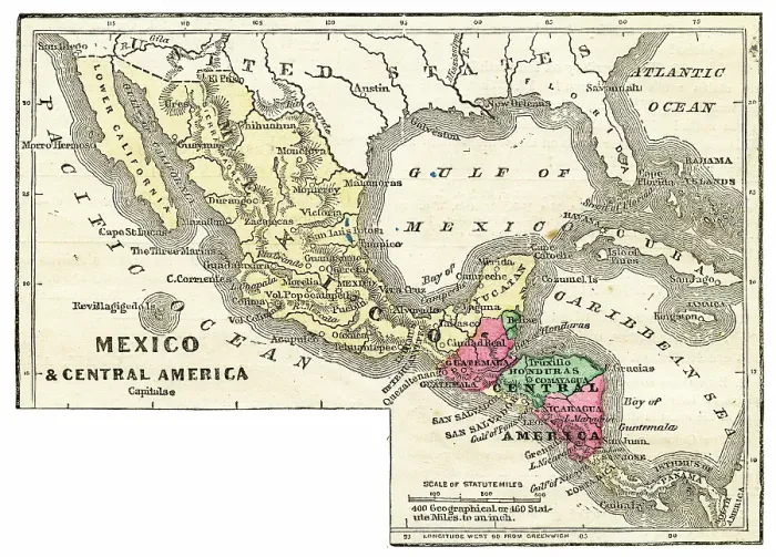 Framed Print : Map of Mexico and Central America map of 1871 Framed Print : Map of Mexico and Central America map of 1871