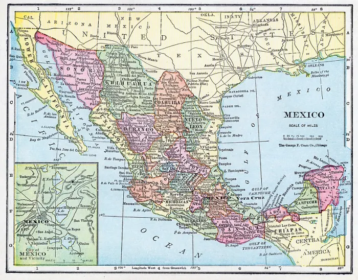 Framed Print : Map Of Mexico And Her States Framed Print : Map Of Mexico And Her States