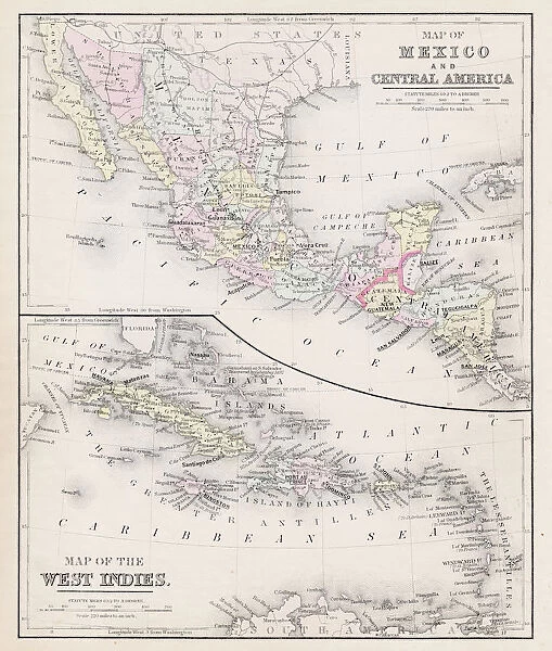 Map of Mexico and West Indies 1877