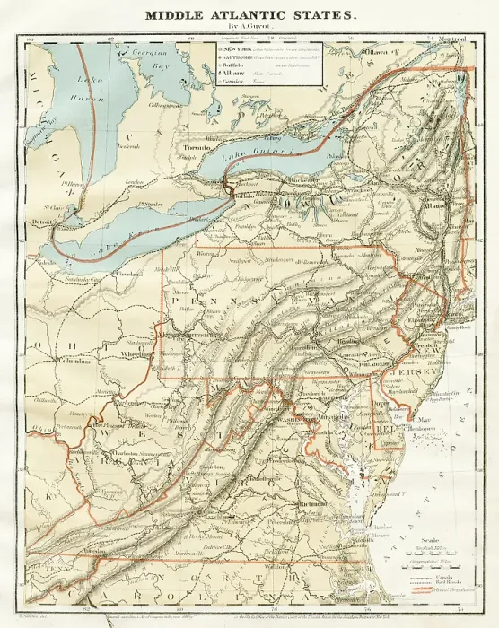 Framed Print : Map Middle Atlantic States 1868