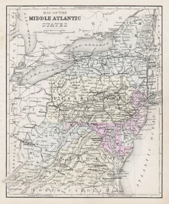 Framed Print : Map Middle atlantic states 1877 Framed Print : Map Middle atlantic states 1877