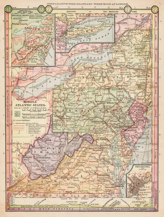 Framed Print : Map of middle atlantic states 1889 Framed Print : Map of middle atlantic states 1889
