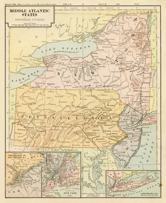Framed Print : Map Middle Atlantic States 1899 Framed Print : Map Middle Atlantic States 1899