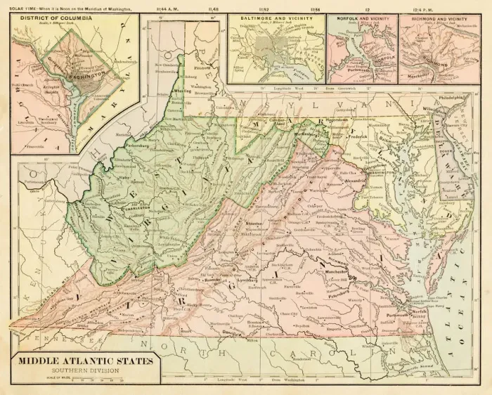 Framed Print : Map Middle Atlantic States 1899 Framed Print : Map Middle Atlantic States 1899