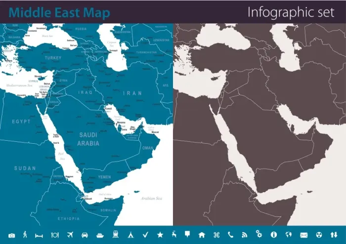 Framed Print : Map of Middle East - Infographic Set Framed Print : Map of Middle East - Infographic Set