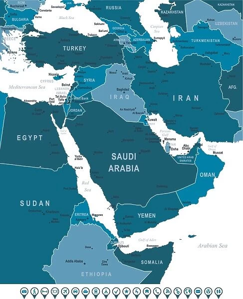 Map of Middle East and Navigation Icons