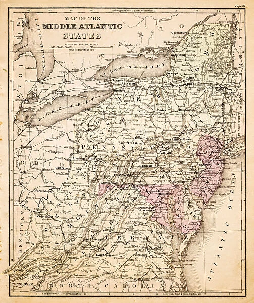 Map of Middle states USA 1883