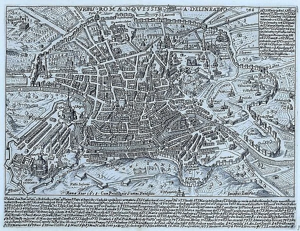 Map of the modern city of Rome circa 1625, historical Rome, Italy, digital reproduction of an original 17th century template, original date unknown