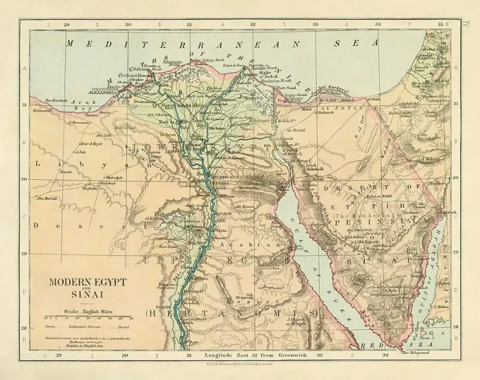 Framed Print : Map of Modern Egypt and Sinai in 1877 Framed Print : Map of Modern Egypt and Sinai in 1877