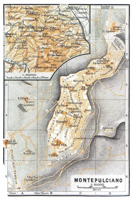 Framed Print : Map of Montepulciano - medieval and Renaissance hill town and comune in the Italian province of Siena, Italy - 1893 Framed Print : Map of Montepulciano - medieval and Renaissance hill town and comune in the Italian province of Siena, Italy - 1893