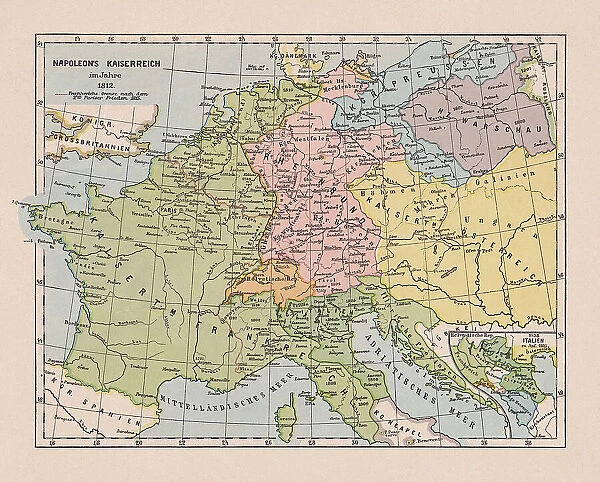 Map of the Napoleonic Empire in 1812, chromolithograph, published 1900