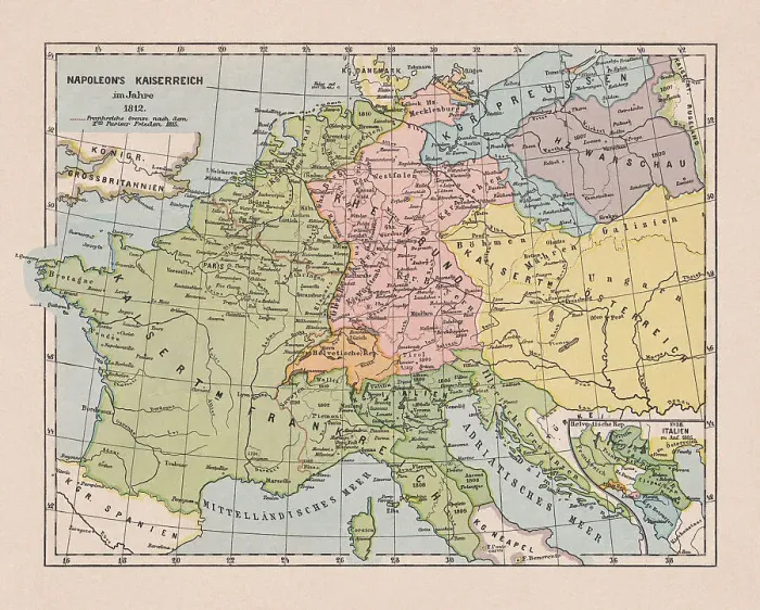 Framed Print : Map of the Napoleonic Empire in 1812, chromolithograph, published 1900 Framed Print : Map of the Napoleonic Empire in 1812, chromolithograph, published 1900