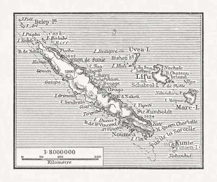 Framed Print : Map of New Caledonia and the Loyalty Islands, published 1897