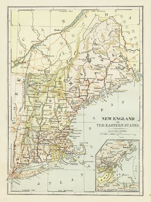 Framed Print : Map of New England 1875 Framed Print : Map of New England 1875