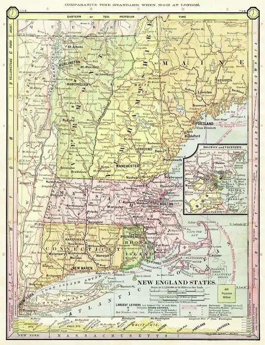 Framed Print : Map of New England 1886 Framed Print : Map of New England 1886