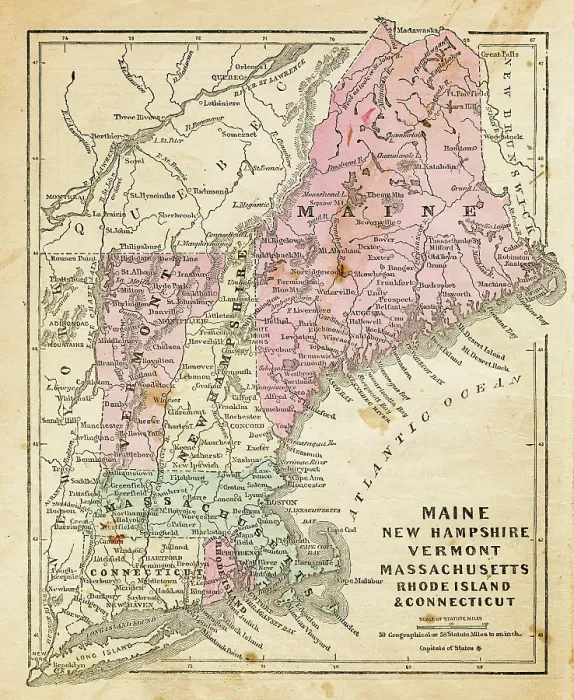 Framed Print : Map New England States 1871 Framed Print : Map New England States 1871