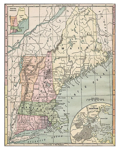 Map of New England states 1889