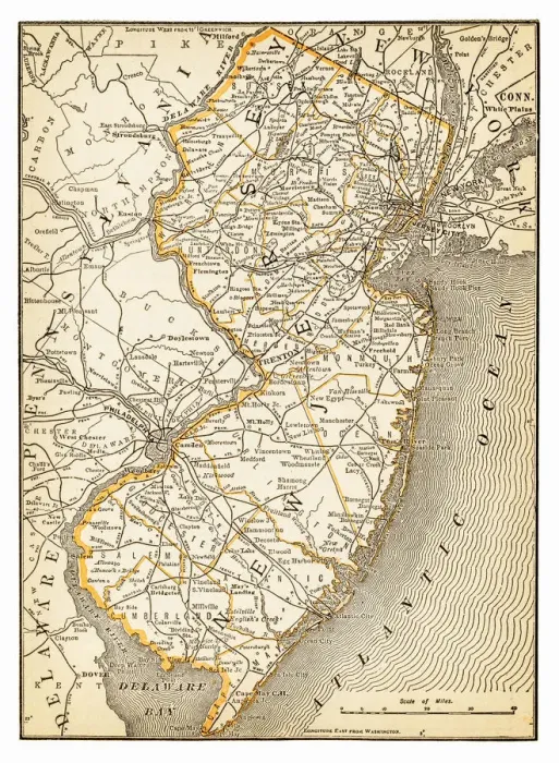 Framed Print : Map of New Jersey 1893 Framed Print : Map of New Jersey 1893