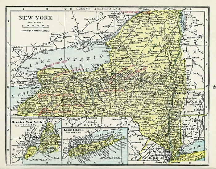 Framed Print : Map Of New York Framed Print : Map Of New York